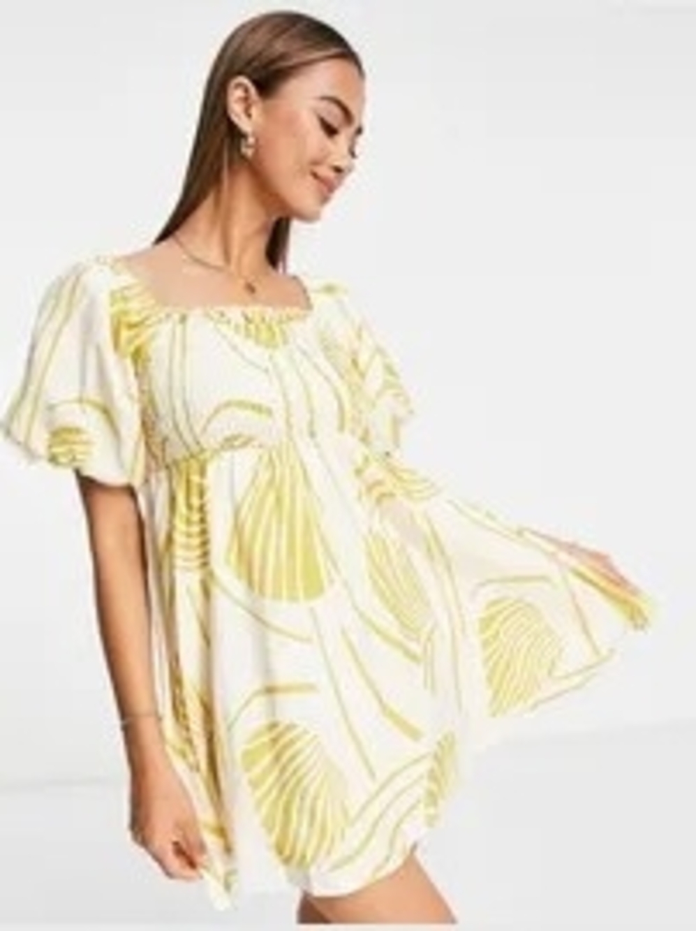 Urban Revivo Abstract Shell Print Mini Smock Dress Puff Sleeve Womens Medium - Picture 9 of 11